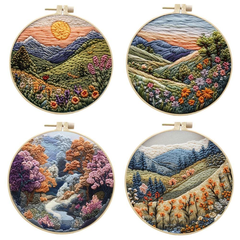 Mountain and Moon Landscape Embroidery Kit Handmade Gift Home Decoration Cross Stitch with Scenery Pattern Sewing accessories
