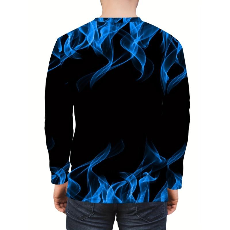 Spring and Autumn Round Neck Flame Pattern 3D Printed Top Fashionable Casual Long Sleeved Men's T-shirts