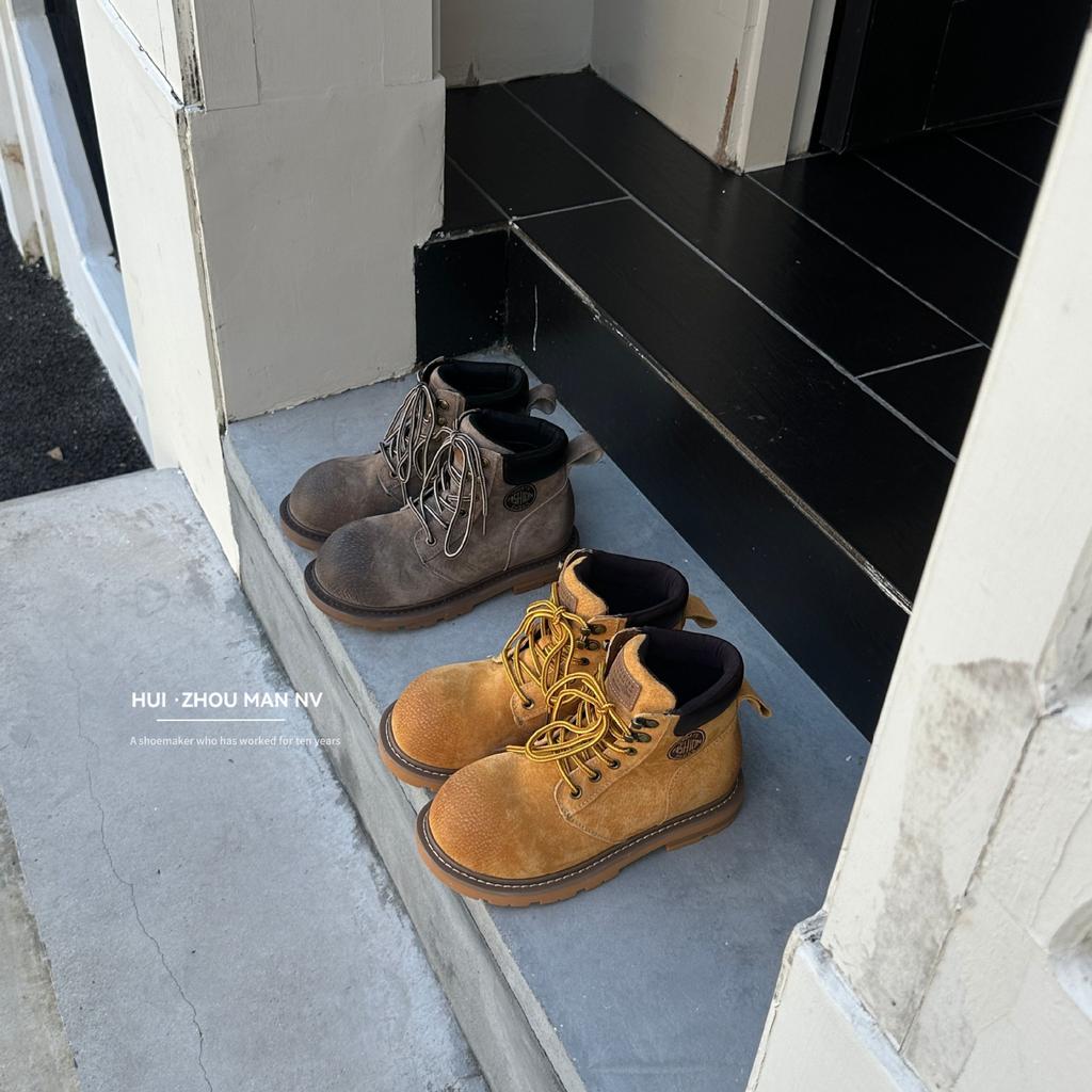 Cowhide Version~ Niche Q Cute Big Yellow Women's Boots Leather Old Martin Boots Women's British Style Thick-soled Short Desert Boots