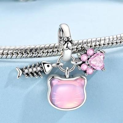 Charm Bead Component Copper Metal Cat Paw Print Fish Bones Compatible With Authentic Original Bracelet High Quality Fine Jewelry Do It Yourself