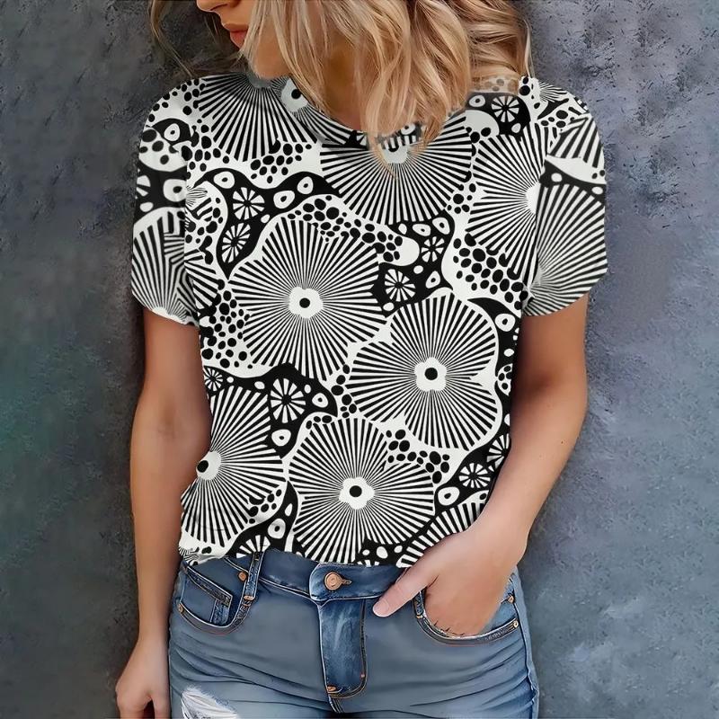 Fashion Women's Crew Neck T-Shirt Crew Neck Short Sleeve 3D Color Printing