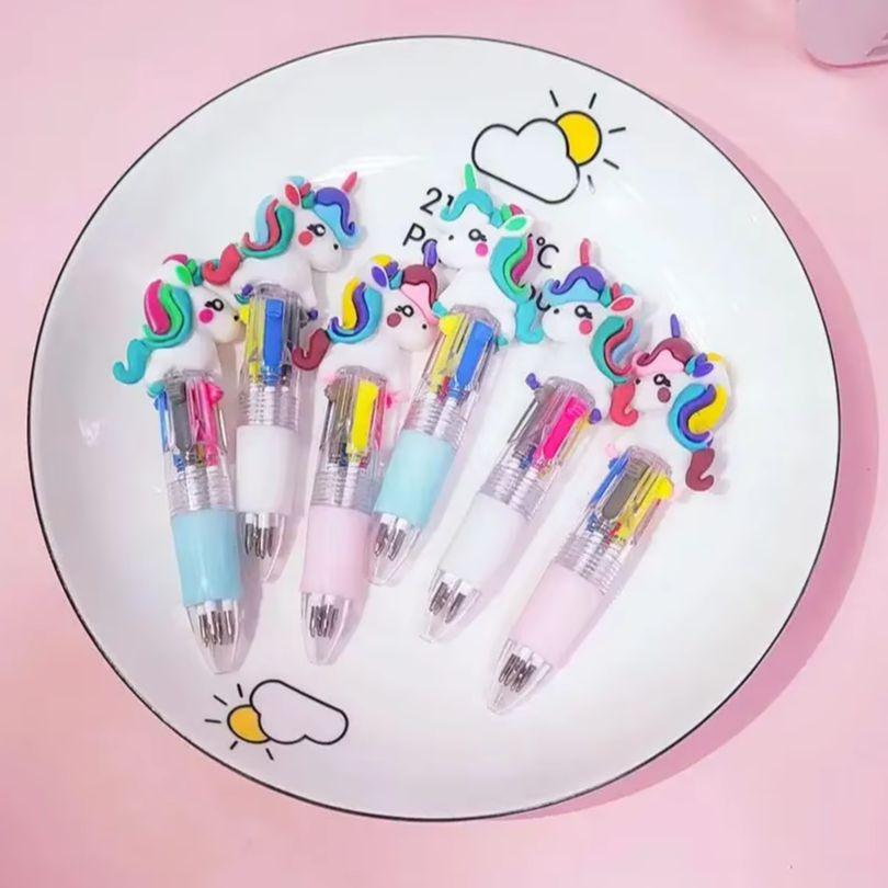 5Pcs/Lot Kawaii Cartoon Unicorn Four Color Ballpoint Pens Cute Ball Point Pens Kids School Stationery Writing Supplies Gift