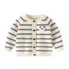 Panda Striped Korean Style Sweater Cardigan for Boys and Girls, Autumn and Winter Children's Clothing, Pure Cotton Jacket, Baby Knitwear