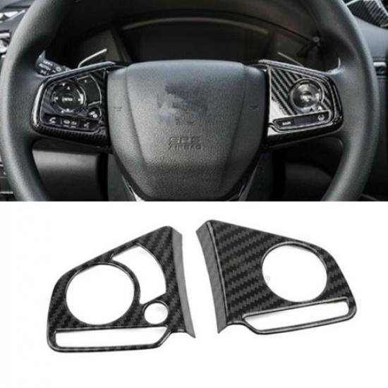Carbon Fiber 2X Car Steering Wheel Decor Cover Trim For Honda CR-V CRV 2017-2022