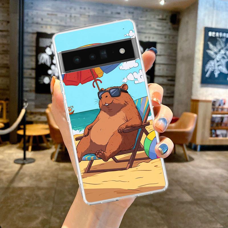 Phone Case Cover for Google Pixel 9 8 7 6 5 4 4XL 7A 6A 5A 4A 3A Pro XL Transparent Soft TPU Shell Cute Cartoon Capybara Pattern