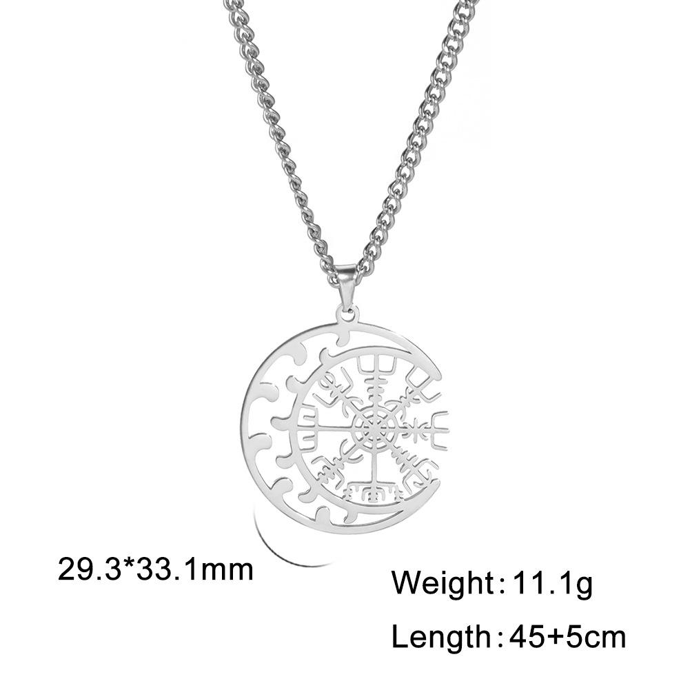 Minimalist Hollow-Out Round Zodiac Pendant Necklace with Star and Moon Design
