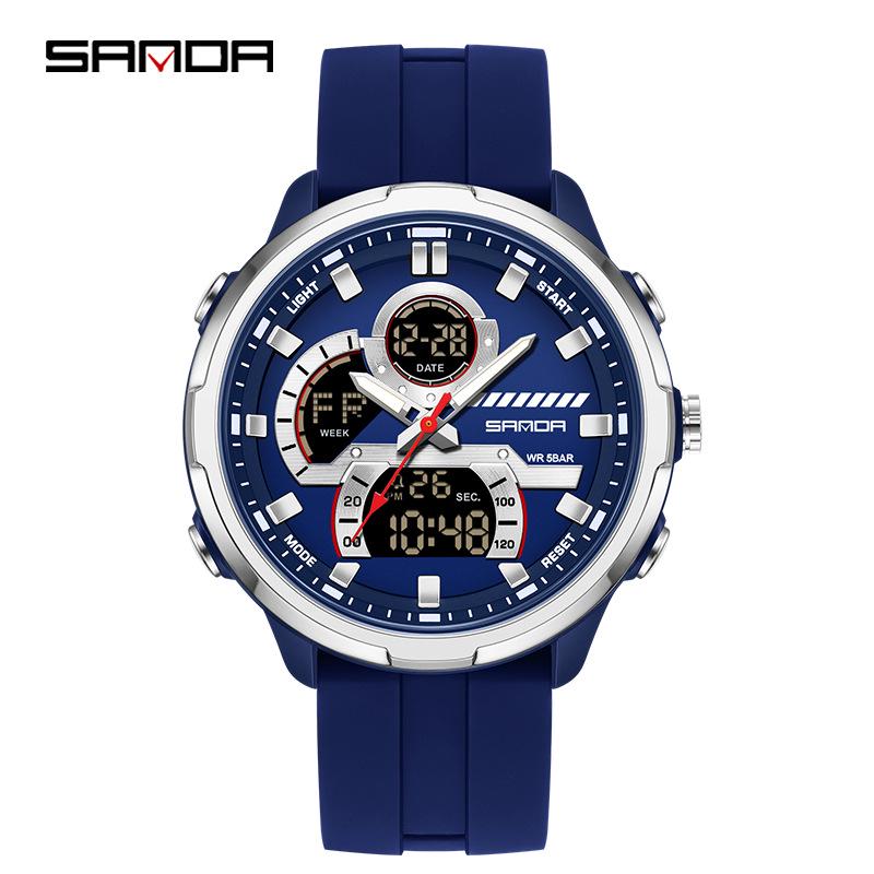 Sanda Men s Multifunctional Waterproof Luminous Watch with Dual Display and Alarm