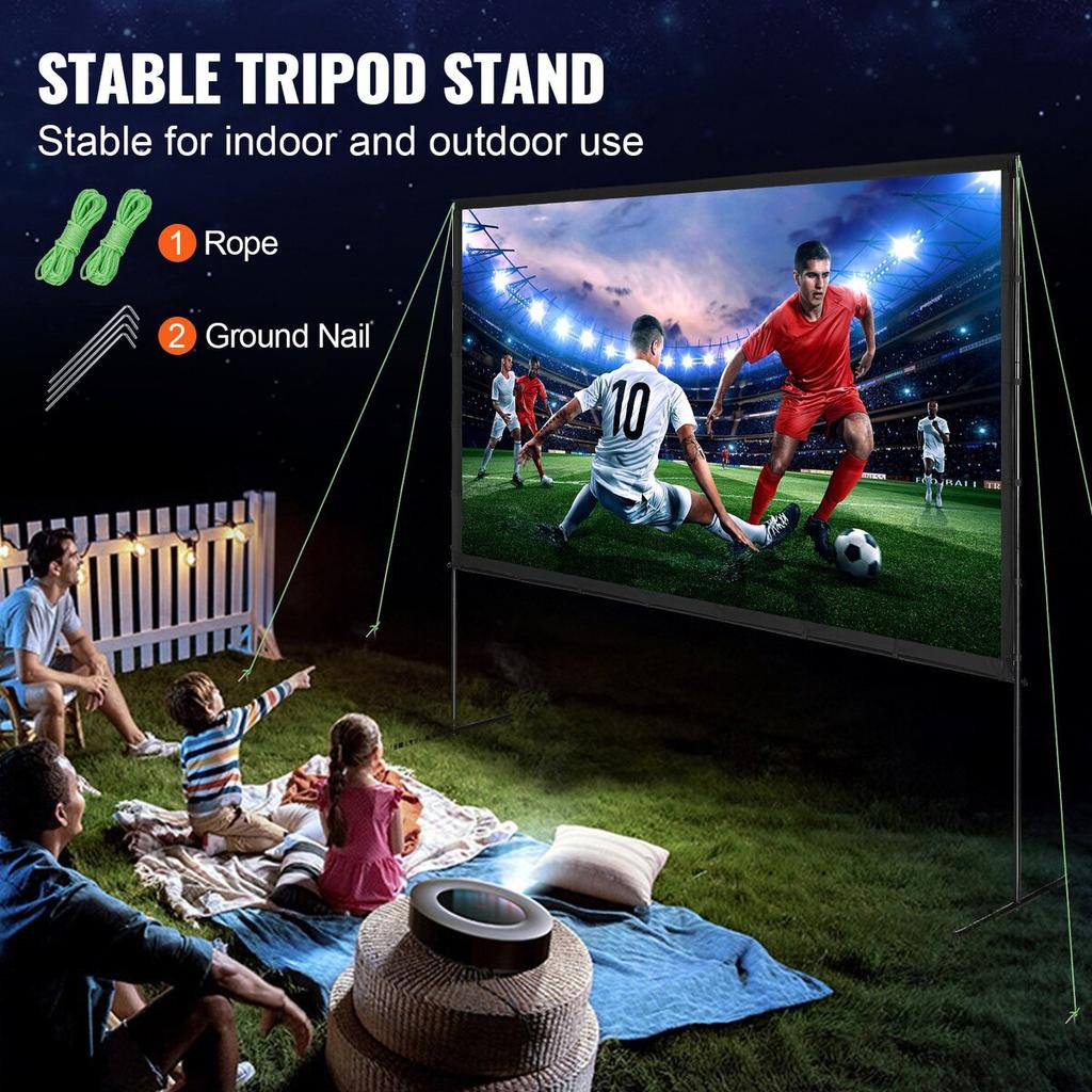 Projector Screen with Stand, 120 inch 16:9 4K 1080 HD Outdoor Movie Screen with Stand, Wrinkle-Free Projection Screen with Bar Feet and Carry Bag, for