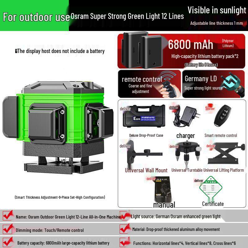 16-Line Green & Blue Laser Level: High Precision, Brightness, Floor-Adhering Infrared Water Level Measurement Tool