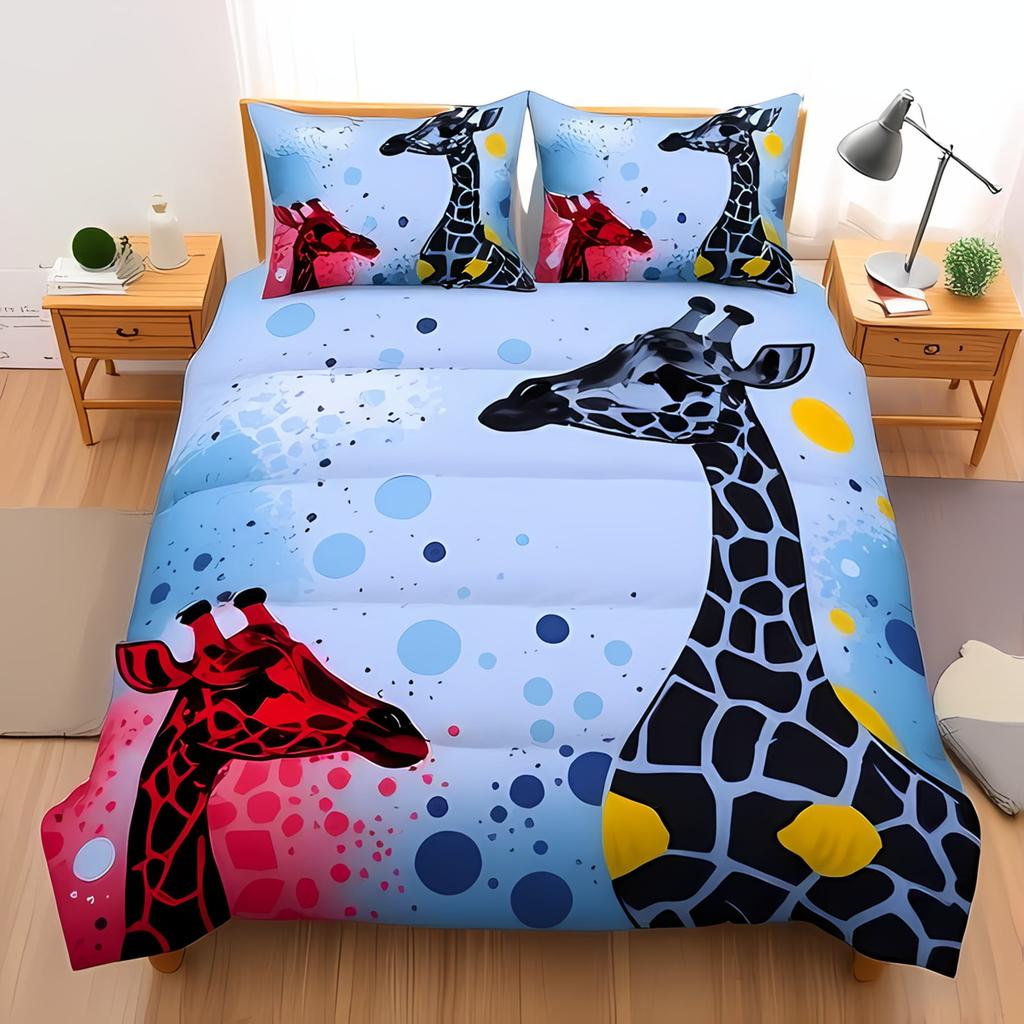Comforter With Stylized Giraffe Design Warm Colors Toned Borders For Exotic Charm Suitable Children Kids And Adults Soft