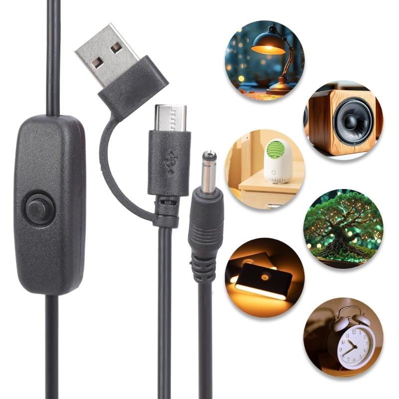 USB Type C To DC3.5x1.35mm Power Cord With On Off Switches 5V Charging Cable For LED Strips Desk Lamps Fan 120cm