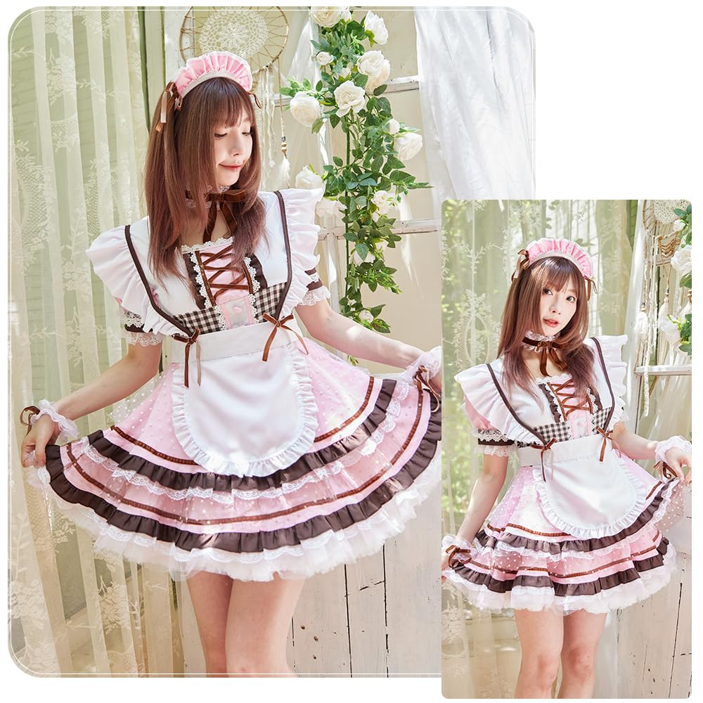 Brightlara Halloween Cosplay Maid Outfit, Lolita Pink, Women's, cos069-PK-M