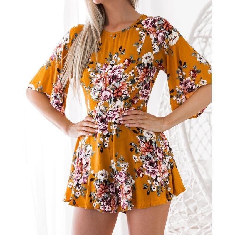Elegante Tuta da Donna con Stampa Floreale Senza Schiena per Look Estivi Chic