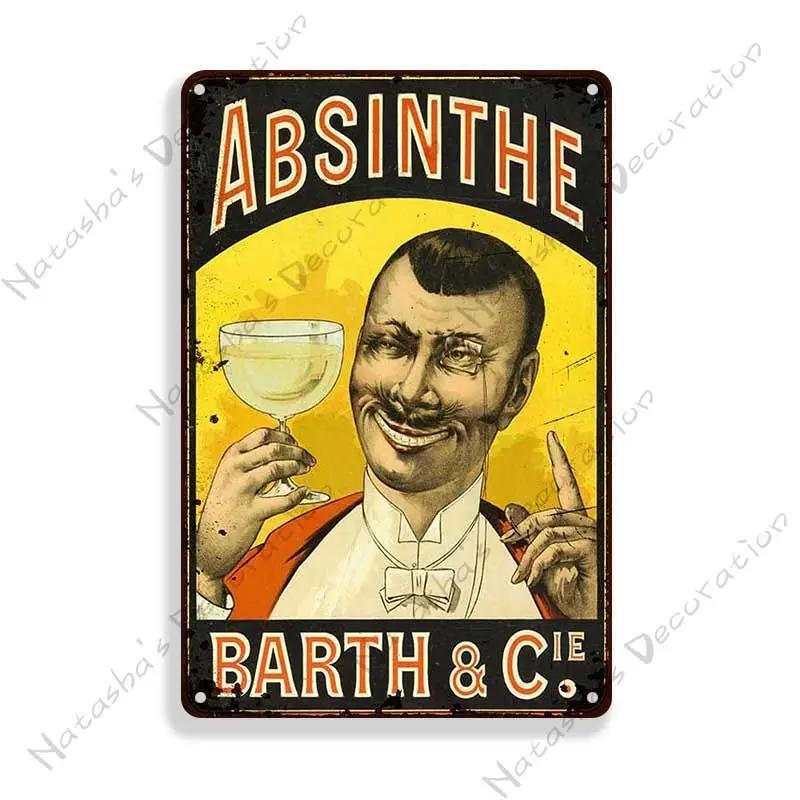 Absinthe Vintage Poster Beer Metal Sign Decorative Wall Plate Retro Metal Plaque Man Cave Home Metal Plate Wall Industrial Decor