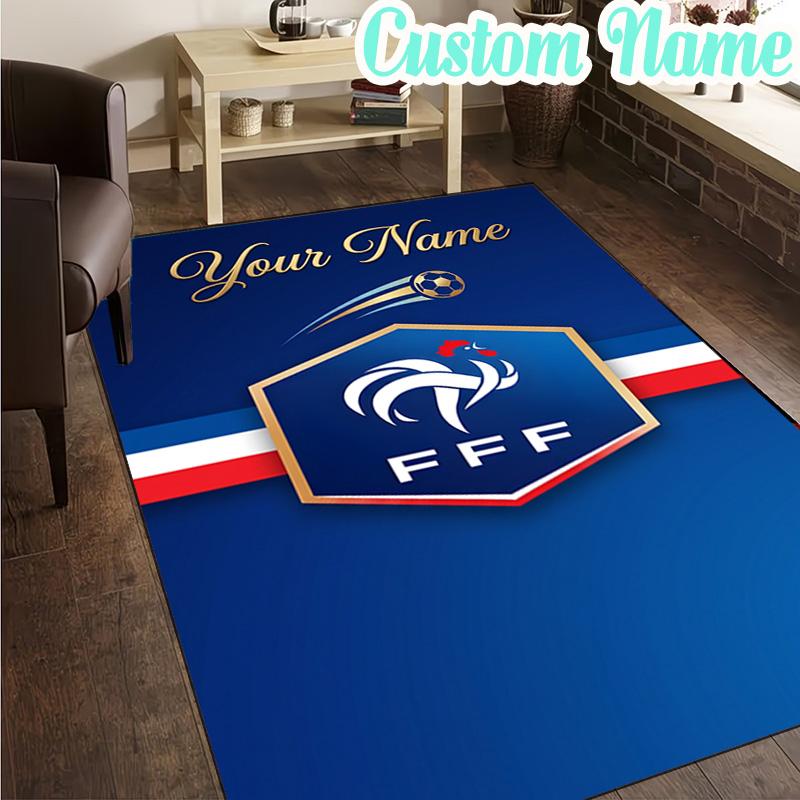 Custom Name France Football Emblem Rug, Office Rug, Chair Rug, Carpet for Living Rooms, Doormat Game Rug Home Decor Christmas Gifts