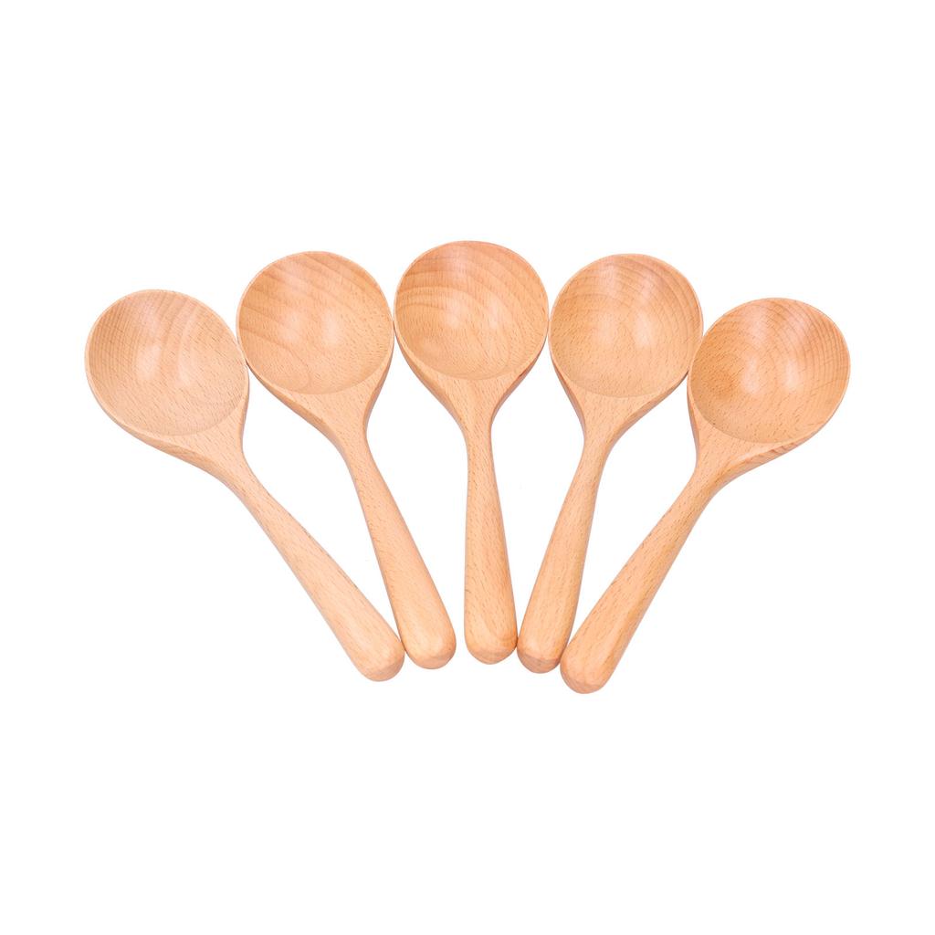 5 Stück Holzlöffel Langer Griff Holzkelle zum Mischen Rühren Kochutensil Werkzeug Holzfarbe