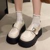 Big Head Velcro Small Leather Shoes Women's 2025 Autumn New Retro British Style Thick Sole Heightening Versatile Loafer Single Shoes