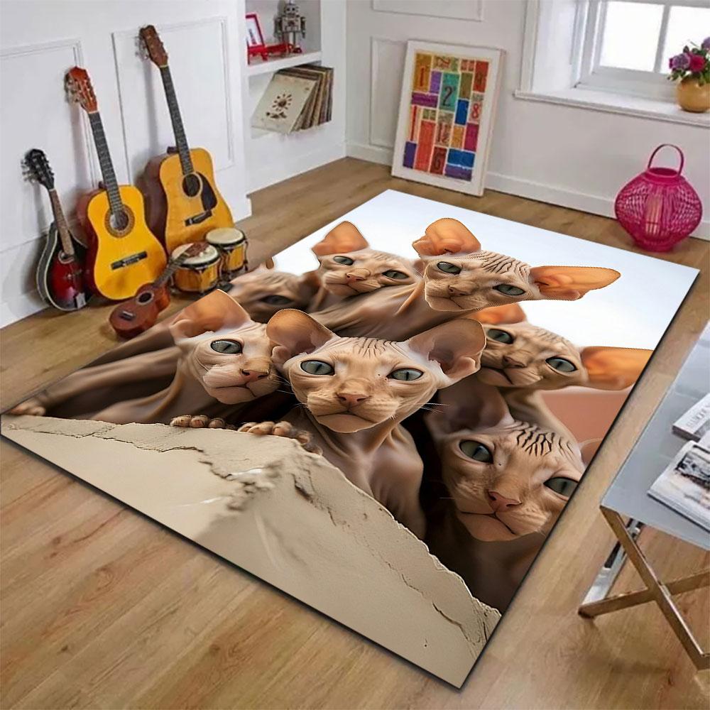 "Sphynx Cats Group Portrait" Patterned carpet, suitable as a non slip play mat for the living room and bedroom sofa