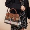 Aidrani Classic Plaid Women's Bag, Large Capacity Handbag, Canvas Patchwork Cowhide Shoulder Bag