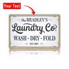 Personalized Laundry Room Metal Sign Wash Dry Fold Wall Decor