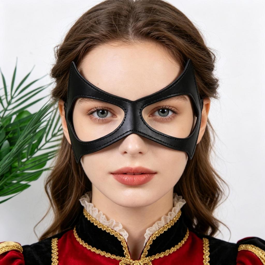 1pc Half-Face Cat-Eye Costume Mask for Women, Black Faux Leather Cat Mask for Masquerade, Halloween Party, And Cosplay