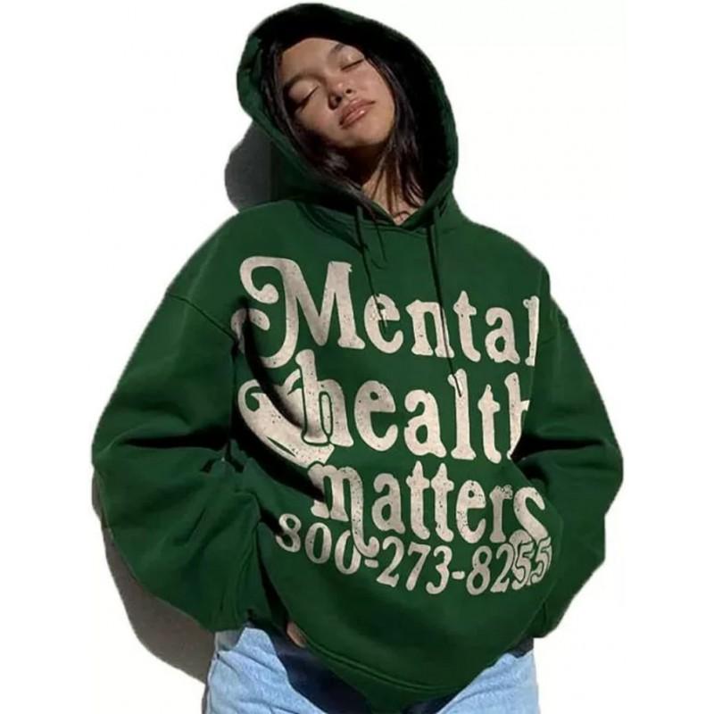 Winter Retro Streetwear Hooded Sweatshirt Young Unisex Women Printed Loose Fit Pullover