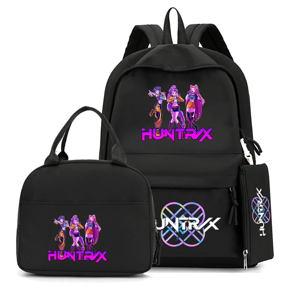 4Pcs/set Anime K-Pop Demon Hunters Printed Backpack with Handbag Pencil Case for Teenager Student Boy Girl Schoolbag Bookbag Large Capacity Travel Bag