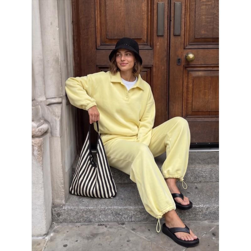 2026 Womens 2-Piece Casual Set Long Sleeve Polo Top Wide Leg Pants Sportswear