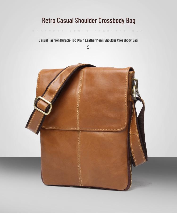 Men's Vintage Genuine Leather Vertical Crossbody Bag - Large Capacity, Vegetable Tanned Shoulder Bag