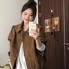 Thickened 300g Suede Fleece Lined Brown Retro Collar Casual Jacket Loose Fit Streetwear