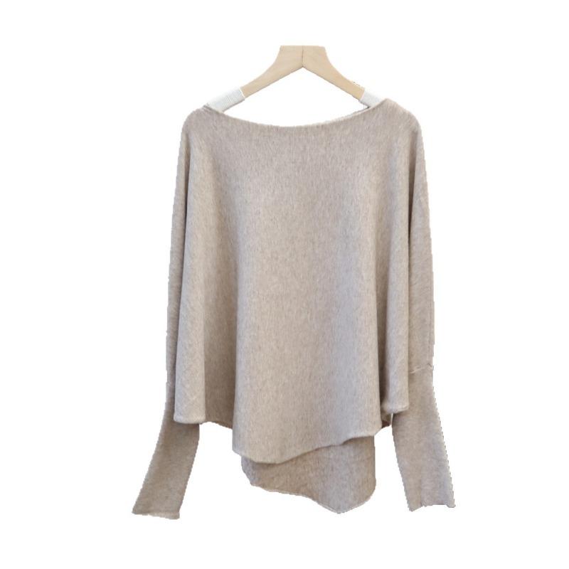 Irregular Bat Sleeve Pullover Sweater Women's Autumn and Winter New Loose Lazy Wind Knitted Sweater Top