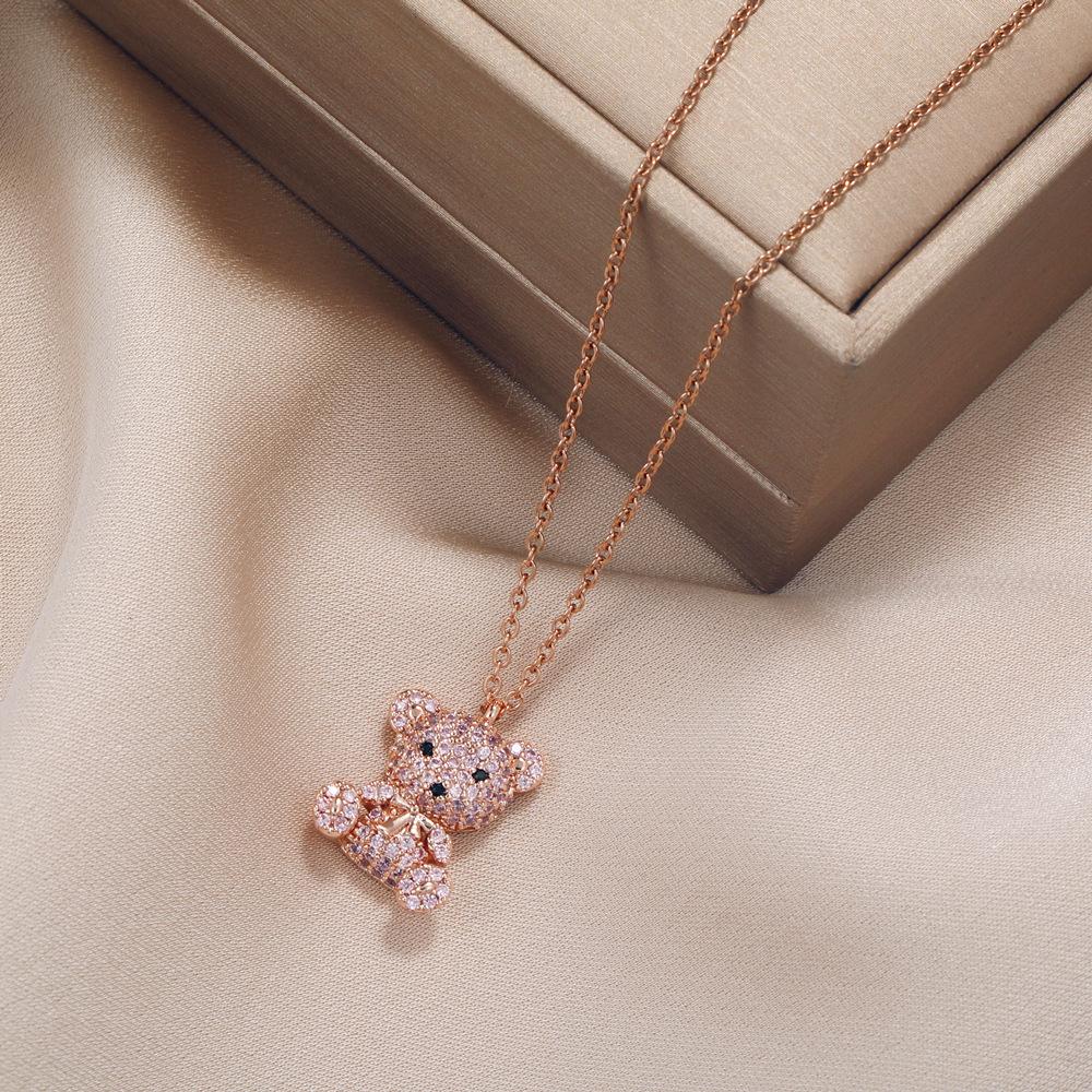 Cute Teddy Bear Titanium Titanium Necklace Female Light Luxury Decoration Clavicle Chain Neck Chain