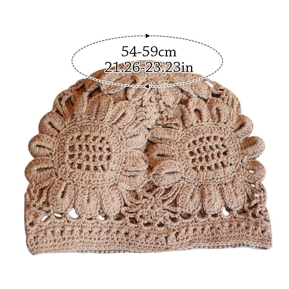 Blomster Baret Lue Blonder Skullies Lue Pustende Strikkelue for Kvinner