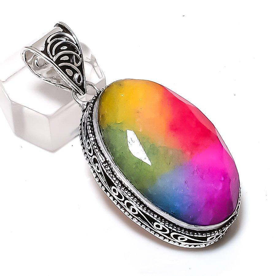 Natural Rainbow Solar Quartz 925 Sterling Silver Jewelry Pendant 2.13" ETC-14645