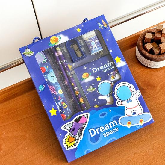 6Pcs Cute Stationery Set Portable Gift Box Kawaii Eraser Pencil Sharpener