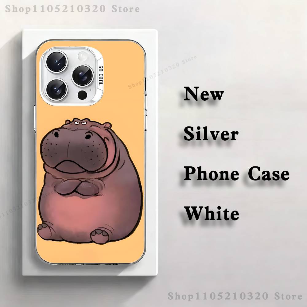 

Cute Hippo Hippopotamus Phone Case For iPhone 17,16,15,14,13,12,11,Mini,Pro,E,MAX White Matte Silicone Whtie Cover iPhone17air
