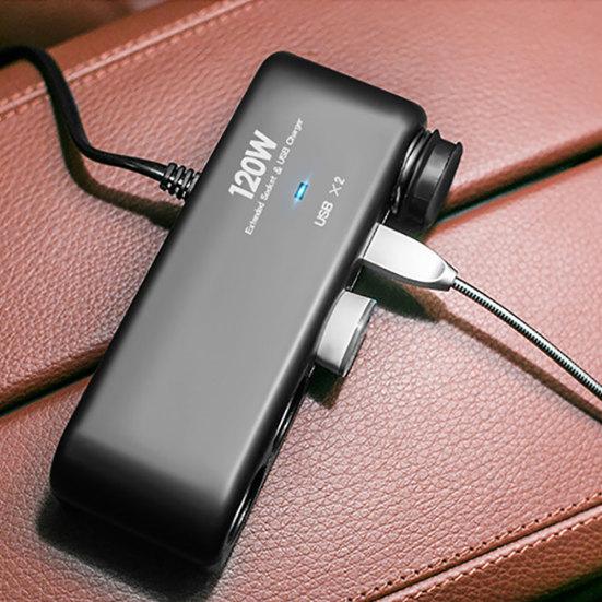 120W 4 Way Socket Car Lighter Splitter Dual USB Charger Power Adapter