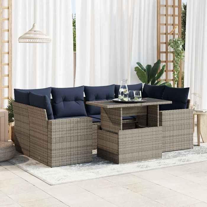 VidaXL Garden Lounge Set with Cushions 7 Pcs Grey Braided Resin Acacia 3326272