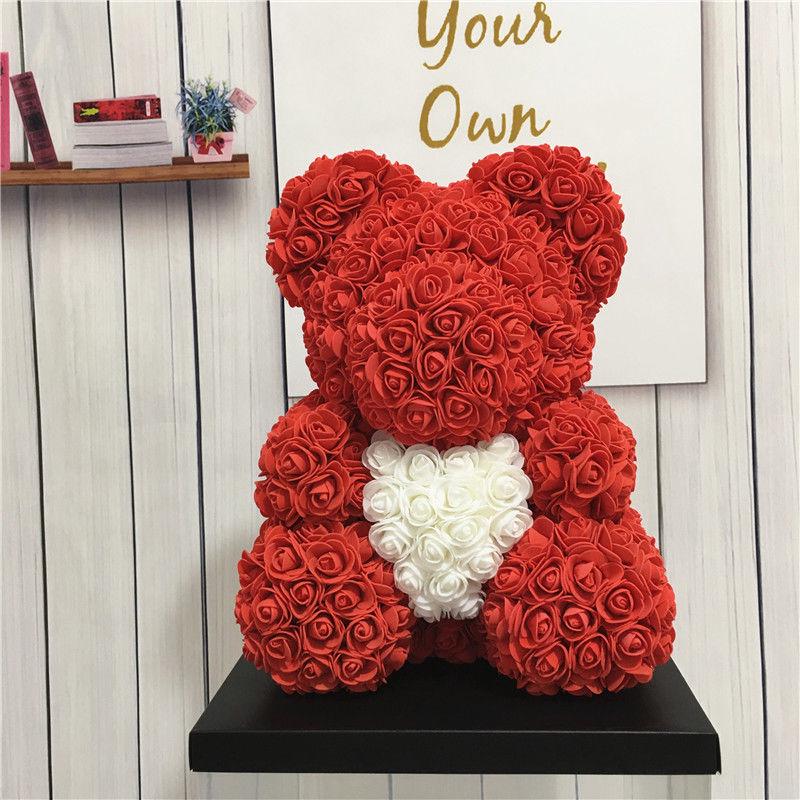 Lieblicher Großer Roter Rosenblüten-Bären Spielzeug Ornamente Geschenke für den Valentinstag 25cm Laden Geschenk am 8. März