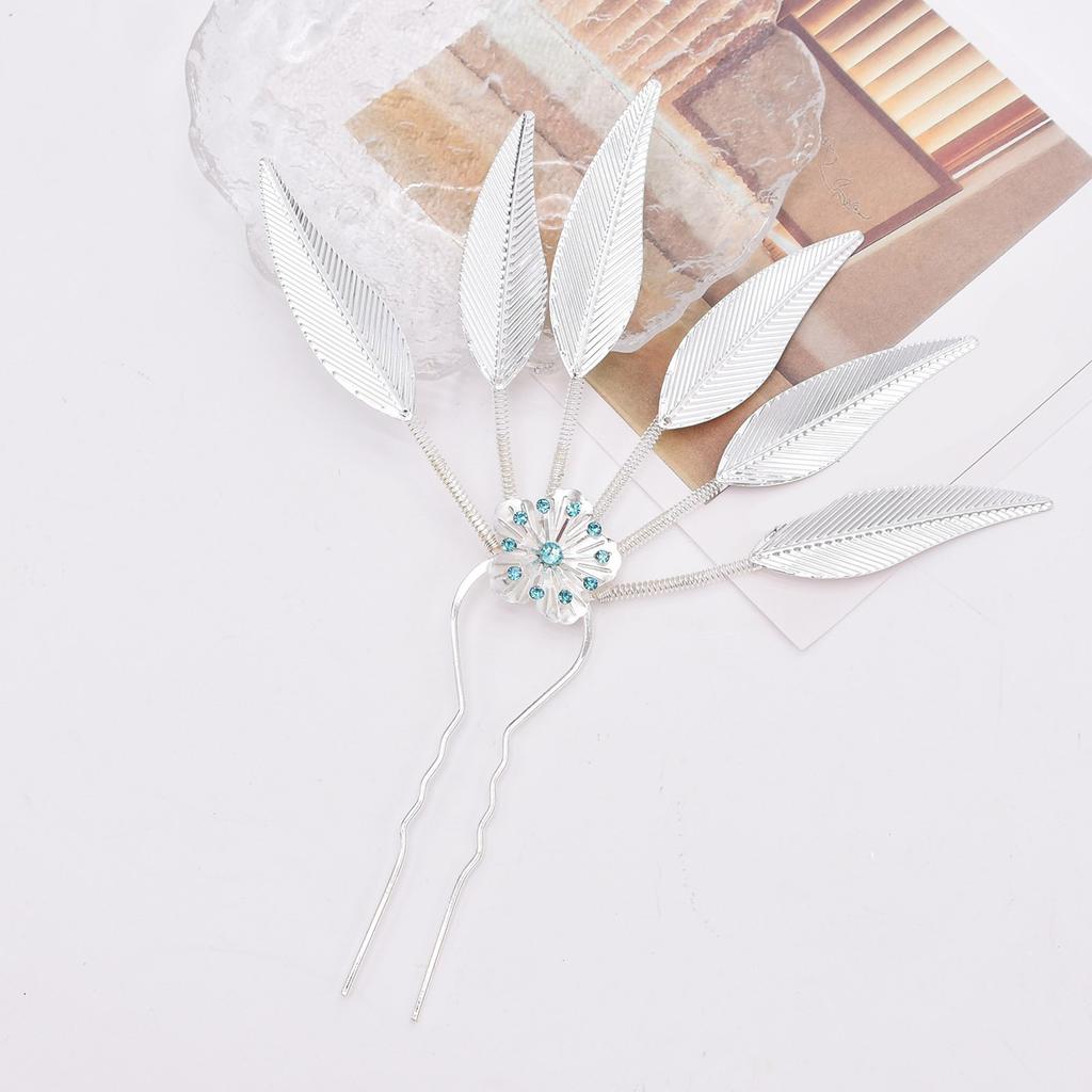 Elegant Peacock Leaf Hairpin Alloy Rhinestone Hair Stick Thai Ethnic Hair Ornament Hairpieces Leaf Hair Accessory