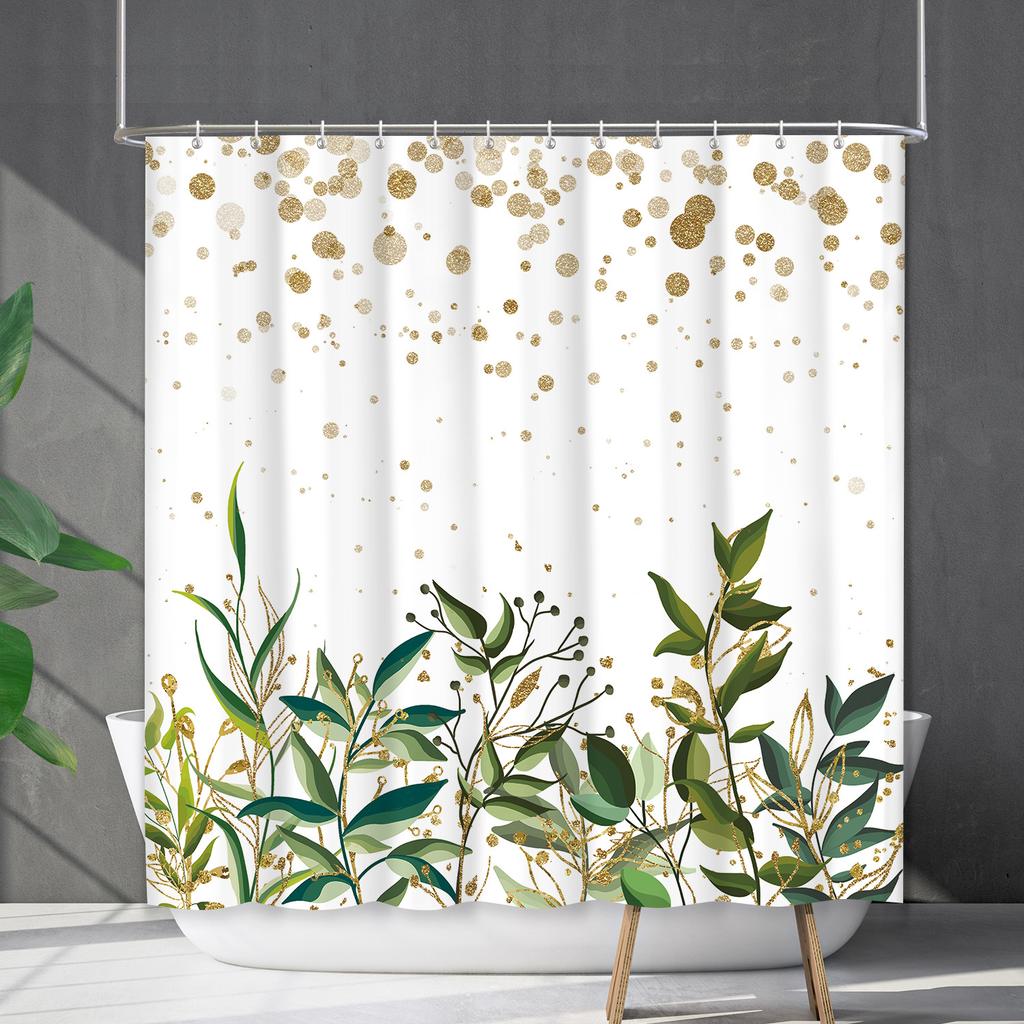 Shower Curtain Waterproof And Mildew-Proof 3D Digital Printing Plant Printing Shower Bath Bathroom Partition Curtain Free Punching