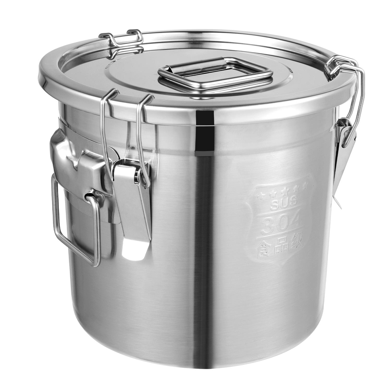 

304 Stainless Steel Kitchen Airtight Canister 12L/3.17 Gal Rice Oil Food Storage Bucket Transport Can with Andles Airtight Lid серебряный