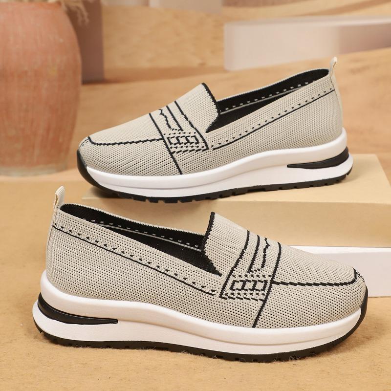 Fashion Mesh Knit Sneakers Autumn New Round Toe Colorblock Deep Mouth Soft Sole Anti-slip Wear-resistant Single Shoes
