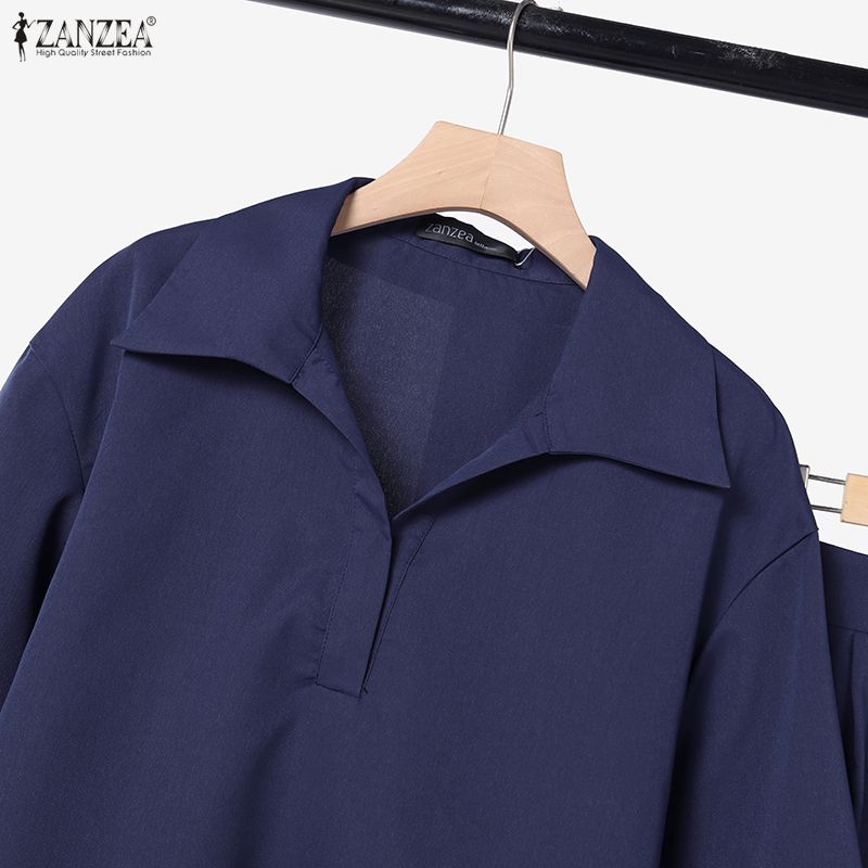 ZANZEA Women Short Sleeve Blouse and Pants Casual Two Piece Suit Sets