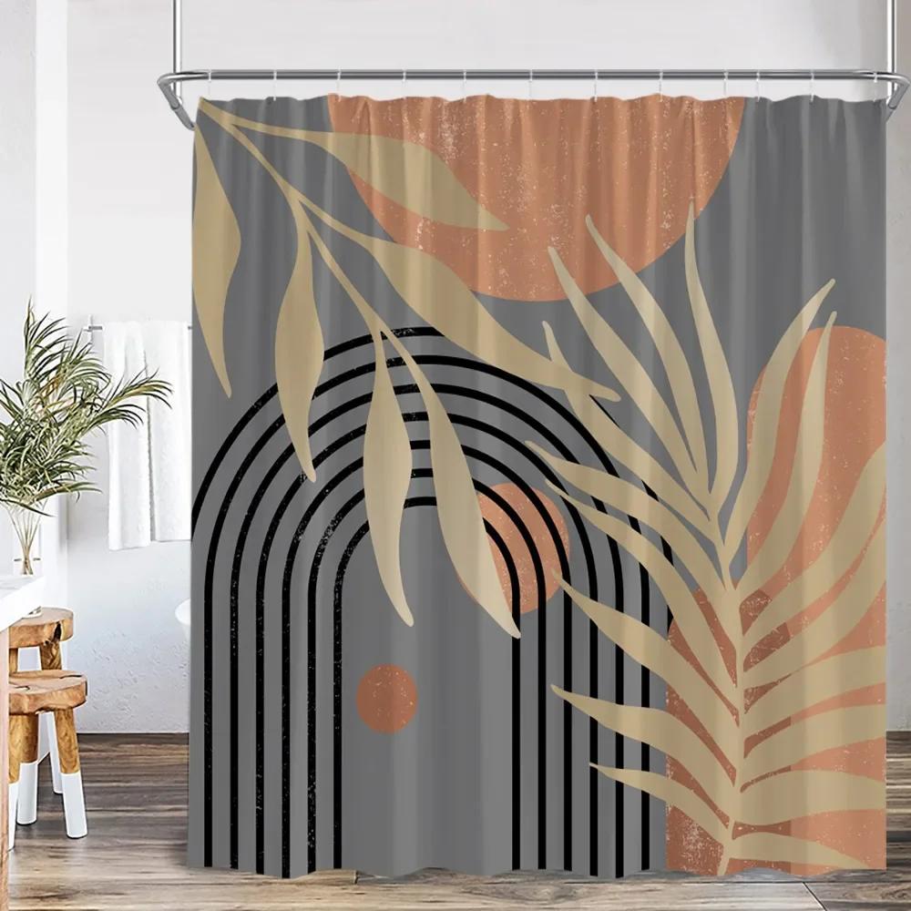 

Nordic Ins Modern Abstract Shower Curtain Leaf Curtain Simple Line Bathroom Decoration Polyester Fabric Shower Curtain W60H190(CM)-1 Pcs