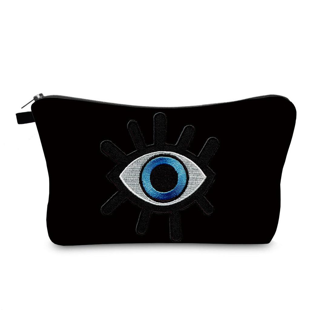 Evil Eye Print Makeup Bag Vintage Style Travel Storage Pouch Portable Hand Clutch Toiletry Bag