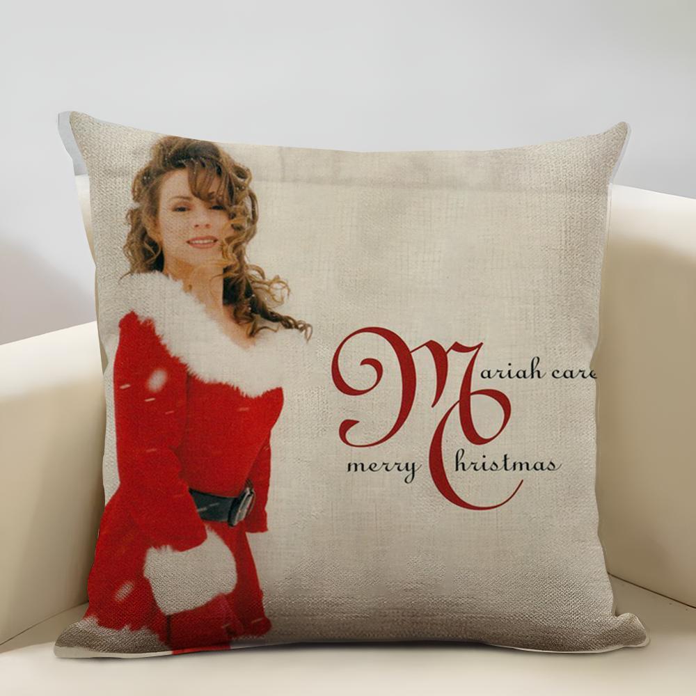 MariaCarey Christmas Song Cushion Household Decoration Linen Sofa Cushion Cover: Skin-Friendly & Breathable