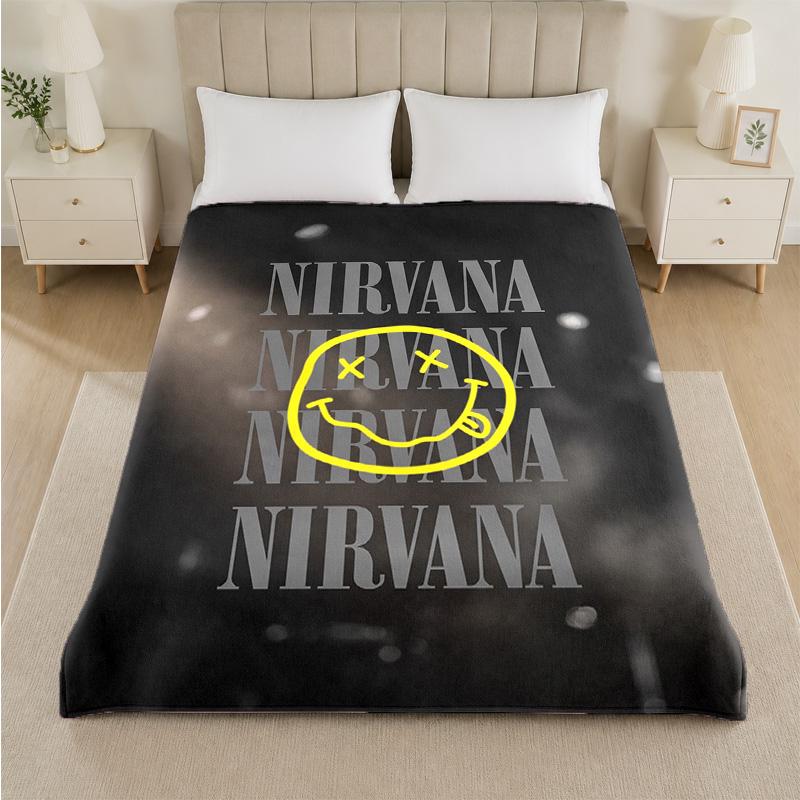Nirvana Baskılı Flanel Battaniye Rahat Hafif Peluş Atma Battaniye Yatak Kanepe Ev Kullanımı İçin