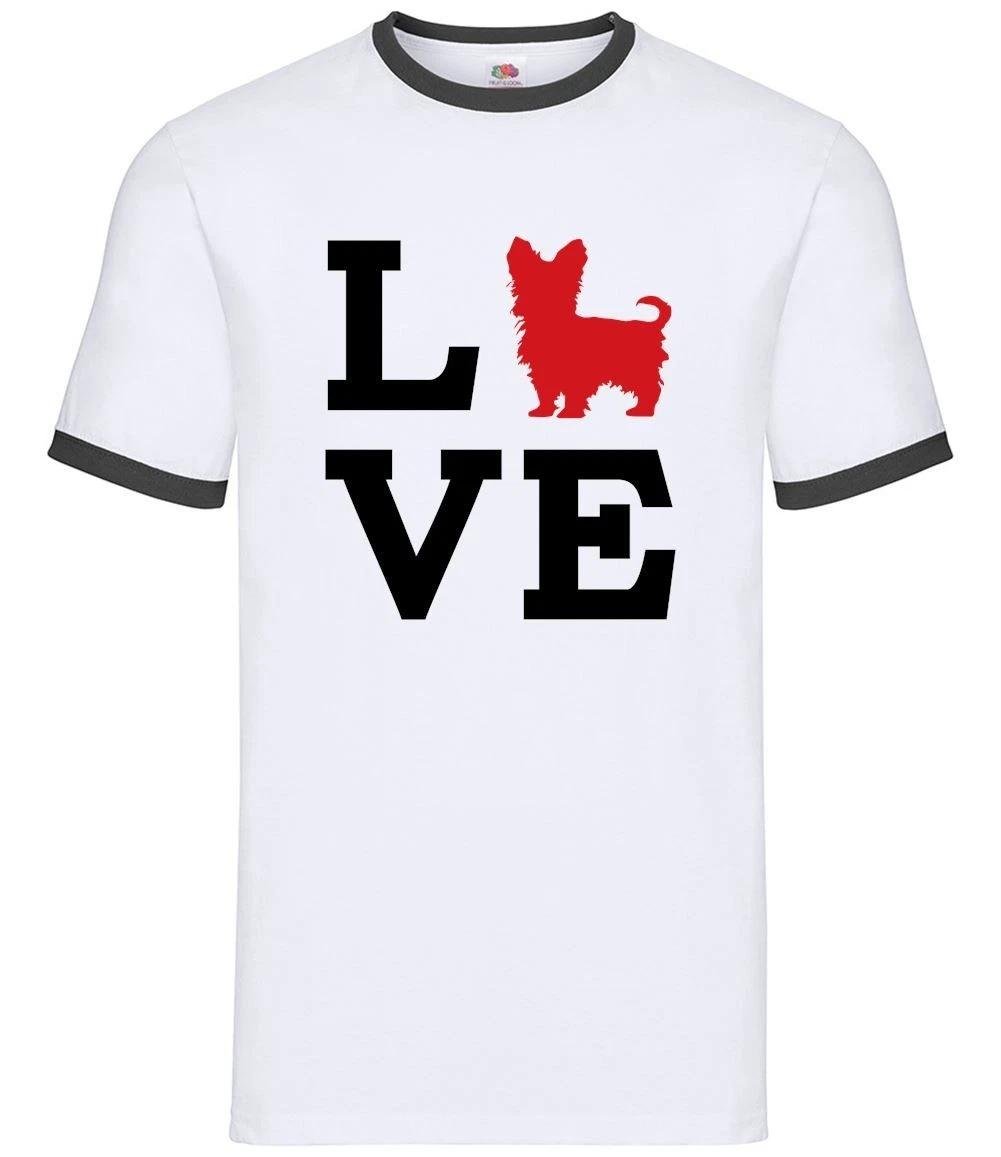 Love Yorkshire Terrier Dog Silhouette - Mens Ringer - Dogs Pet Yorkie XS