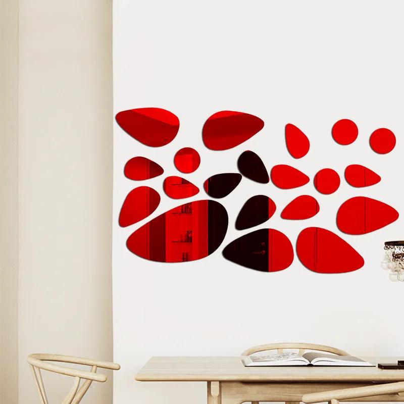 20pcs Irregular Geometric Cobblestone Pattern Mirror Wall Sticker Self-adhesive Detachable Colored Acrylic Mirror Wall Decals